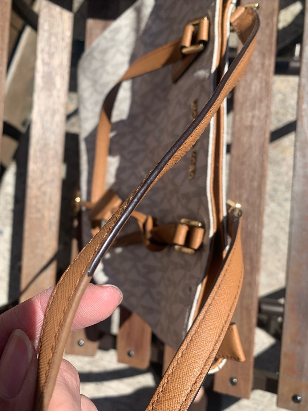 Michael Kors Beige Logo Tote with Tan Leather Trim - Picture 4 of 7